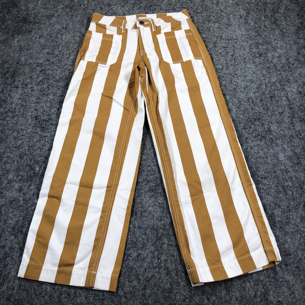 BDG Joey Pants Womens 24 Brown White Striped Wide Leg Chino Urban Outfitters